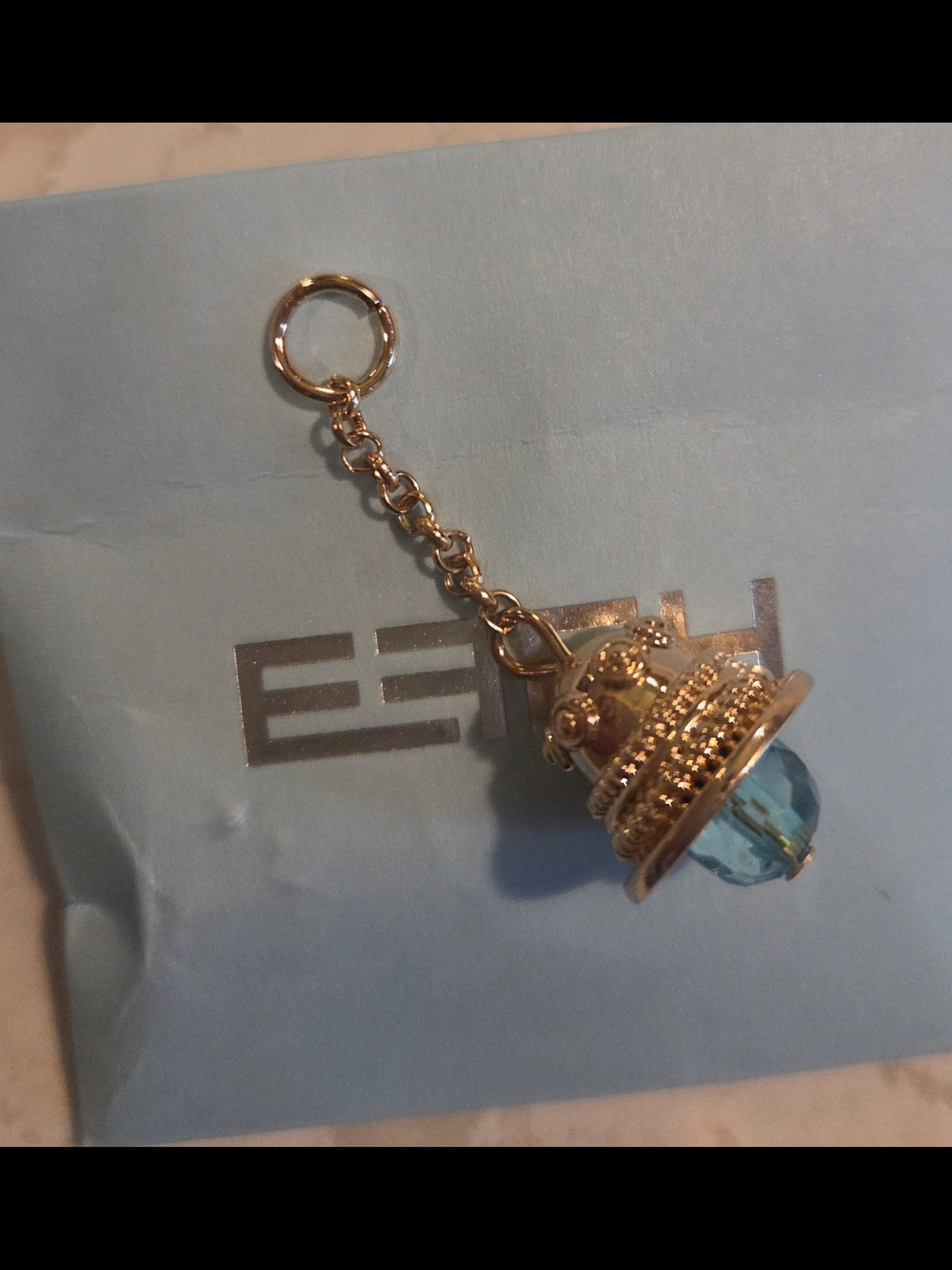 Effy Gold Crown Charm Keychain with Light Blue Crystal